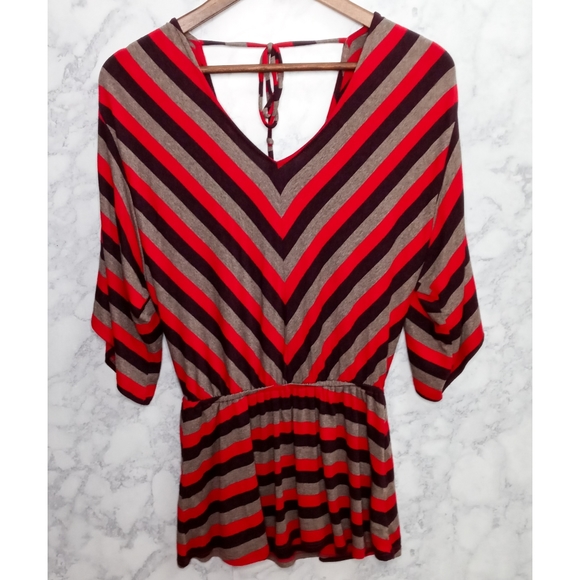 Ella Moss Tops - Ella Moss V Neck Striped Peplum Top